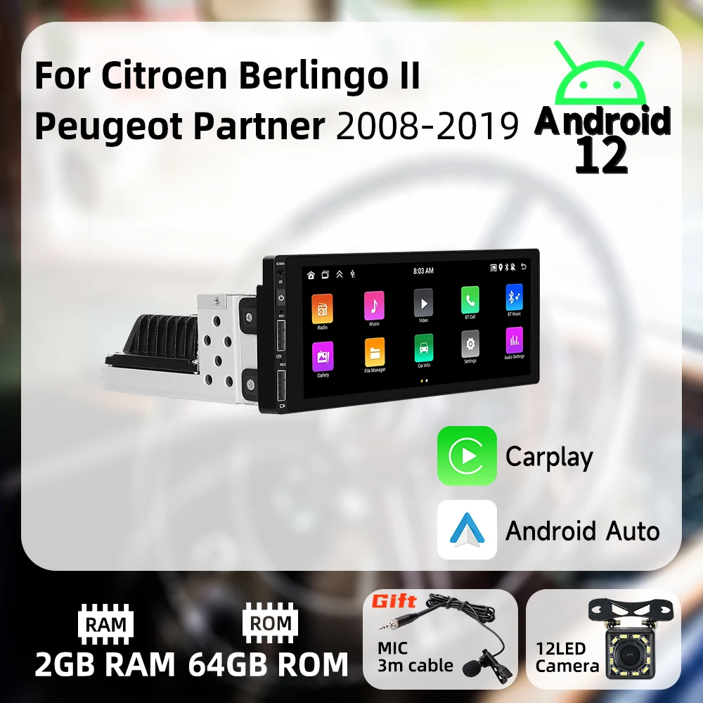 

For Citroen Berlingo II Peugeot Partner 2008-2019 6.9 Inch Screen 1Din Radio Android Car Multimedia Stereo Head Unit Carplay GPS