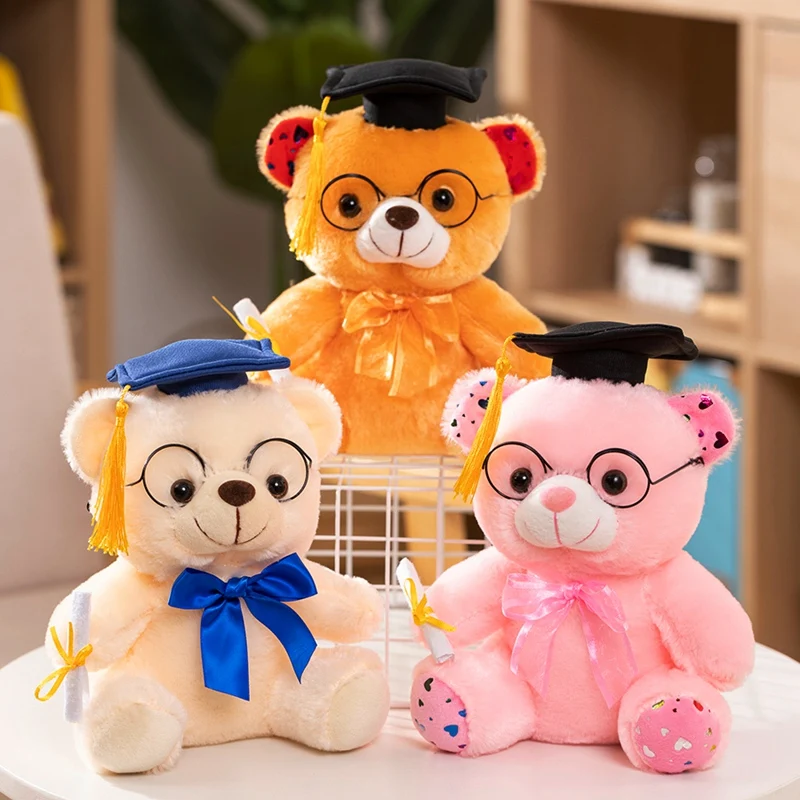 22cm Cartoon Graduation Bear Plush Doll Pink Brown White Doctor Bear Animal Stuffed Toy Home Decoration Gift For Boys And Girls
