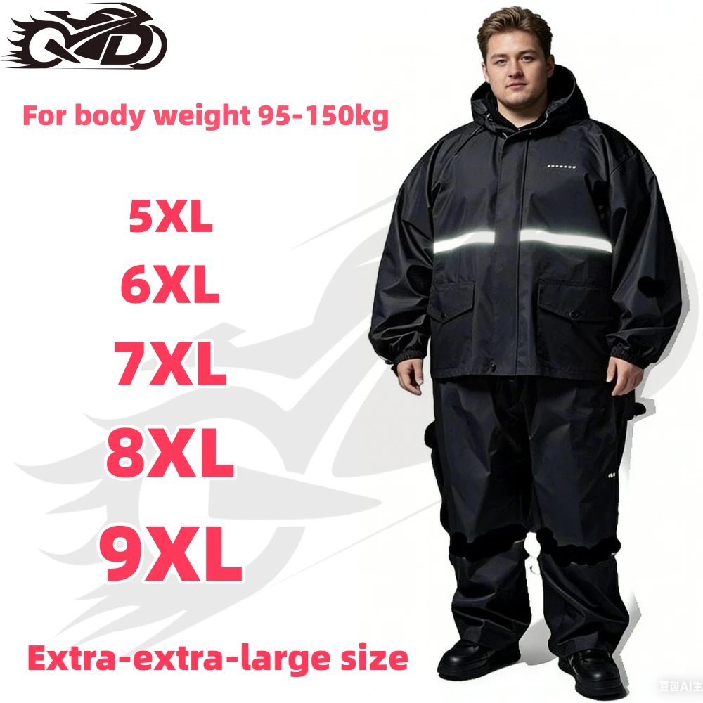 

Unisex 9XL Fat Man Raincoat Rain Pants Set 160kg Reflective Waterproof Motorcycle Rider Gear rain suit электромотоцикл взрослый