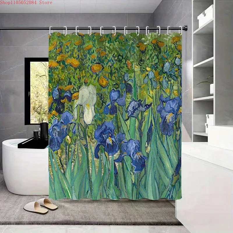 

Занавеска для душа с изображением ирисов Ван Гога, полиэстер, с принтом, декор для ванной комнаты, цветочный арт, классический стиль для дома и ванной