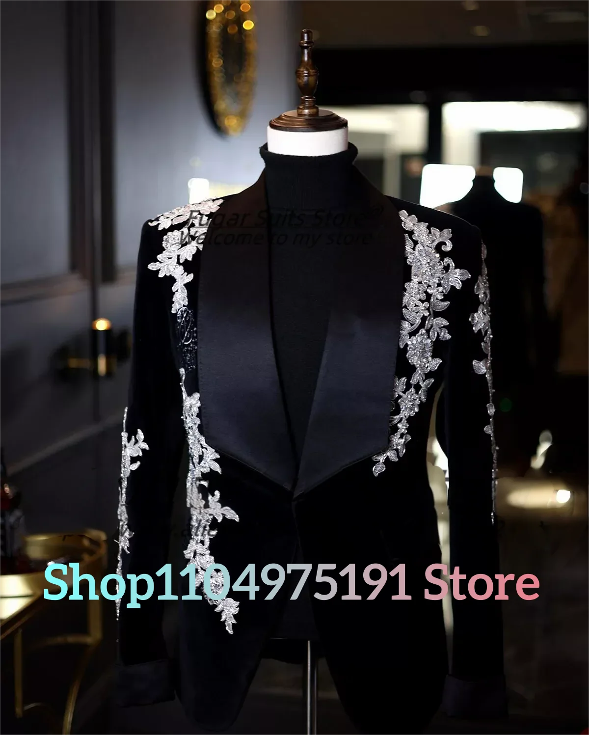 Luxury Appliques Beading Party Gowns Classic Shawl Lapel One Button Groom Men's Stage Costume Evening Dress Celebrity Gowns