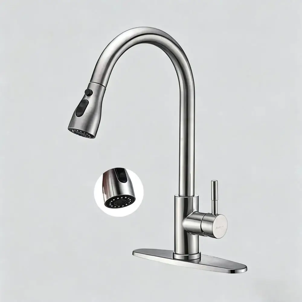 Kitchen Sink Mixer Tap 304 Stainless Steel Pull Out Sprayer Faucet 360 Rotation Cold Hot Water Modern Basin Washing Tool