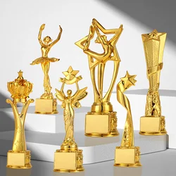 Custom Gold Resin Trophy for Children's Performances, featuring Figurines like Dancing Tree, Singing Goddess, suitable
