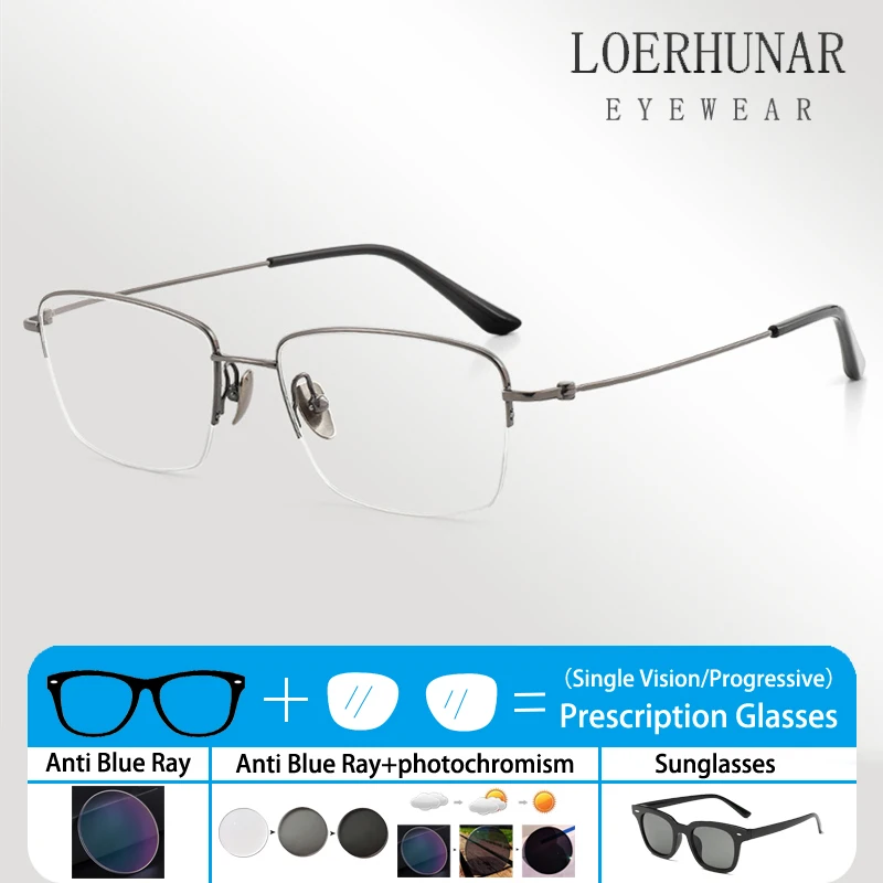 

Очки-полуоправы из чистого титана для мужчин, легкие и прочные оправы для оптических очков, деловые очки с диоптриями