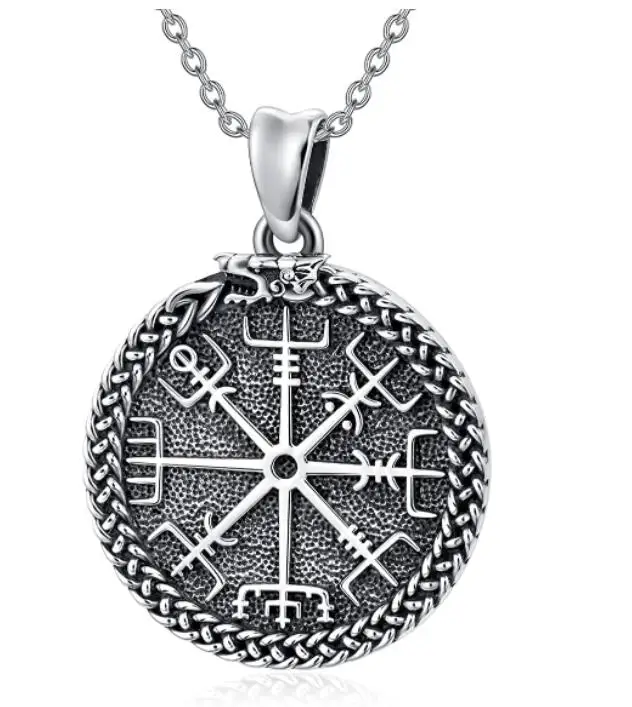 Viking Necklace Vegvisir Pendant/Viking Dragon/Nordic Viking Runes Compass Necklace Protection Amulet Necklace