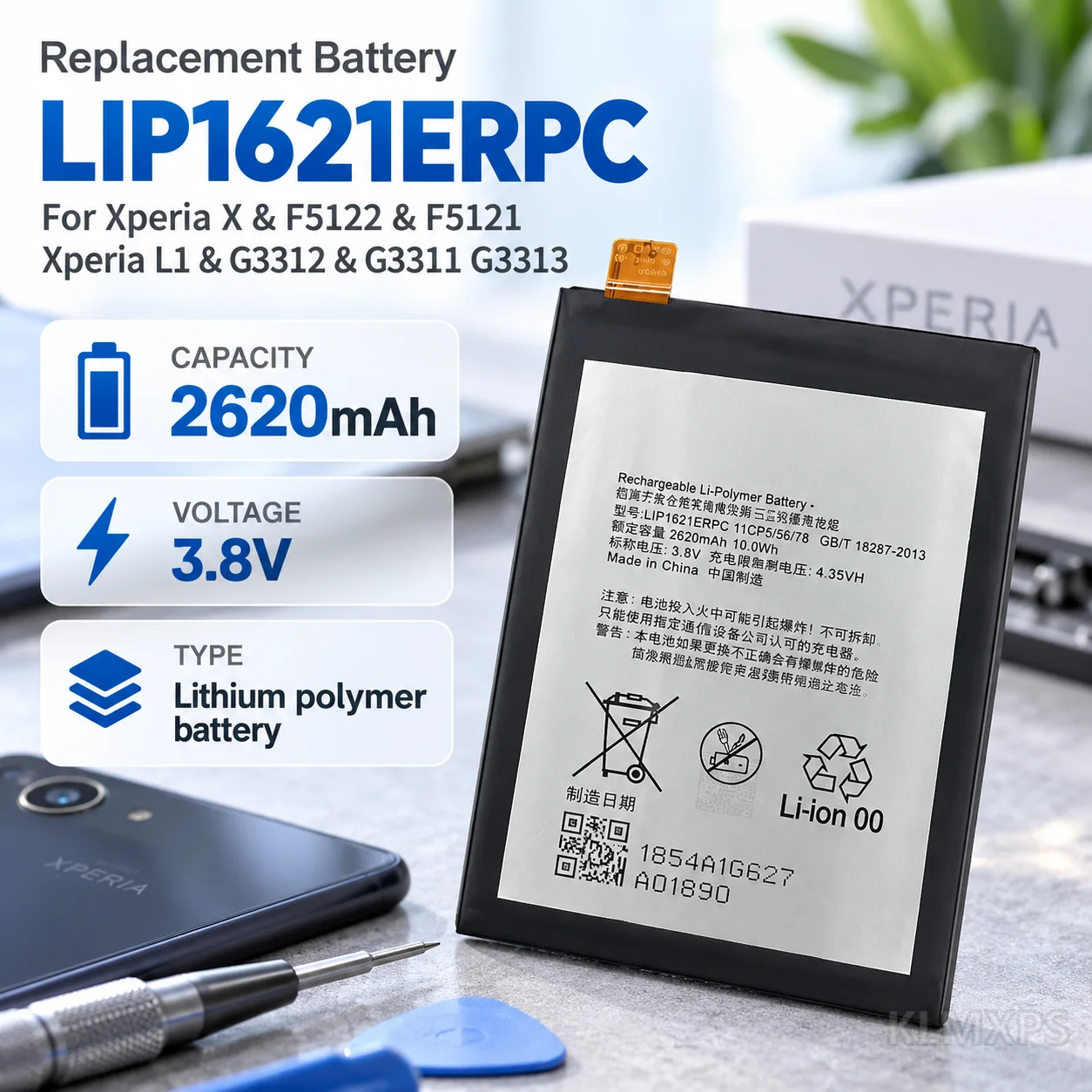 Replacement Phone Battery LIP1621ERPC 2620mAh For Sony Xperia X F5121 F5122 and Xperia L1 G3311 G3312 G3313 Repair Battery