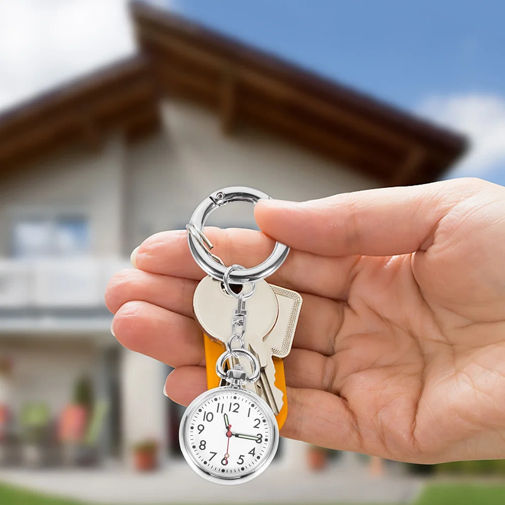 2Pcs Nurse Chest Hanging Watches Portable Keychain Pocket Watches Clear Pointer Medical Staff Practical Gift Durable Silver