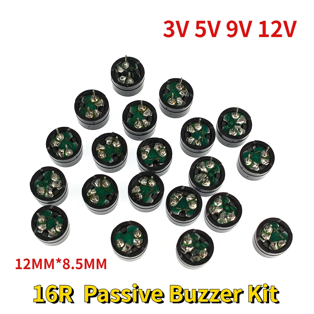 

20PCS Passive Buzzer 16R 12MM*8.5MM 16 Ohm 3V 5V 9V 12V Mini Piezo Buzzer 12085 for Arduino Diy Electronic Kit