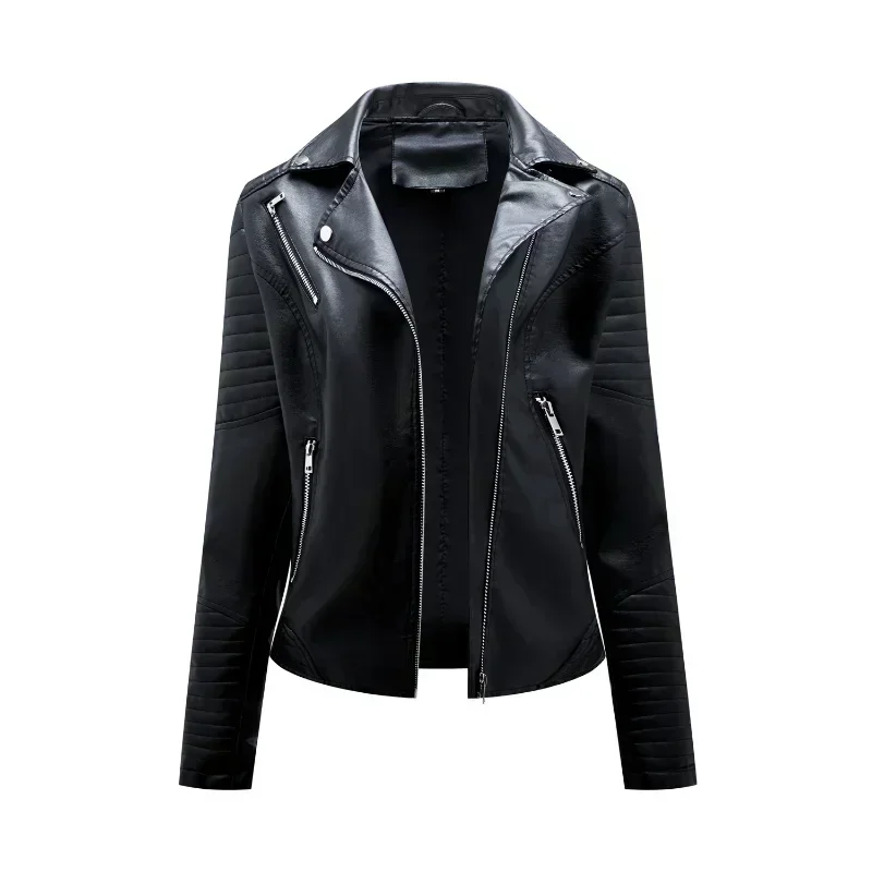 2025 New Spring Autumn Outwear with Pocket Women's Winter Turndown Collar Coats Long Sleeve PU Leather Jackets Female Clothing