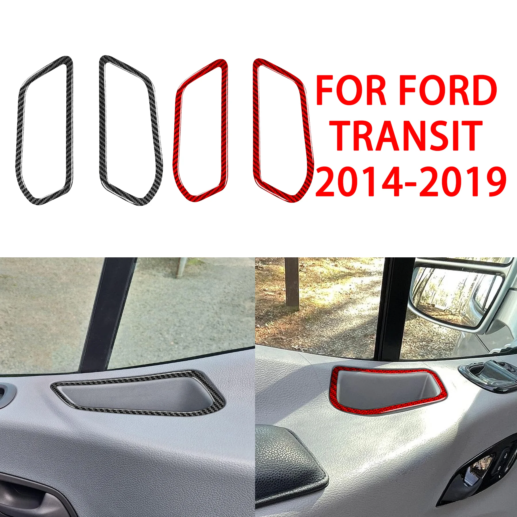 Carbon Fiber Left Right Door Window Storage Tray Trim Frame For Ford Transit 2014-2019 Door Interior Decor Accessories Stickers