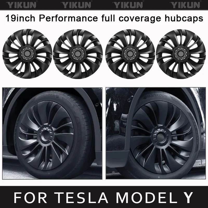 4PCS Hub Cap for Tesla Model Y 19-Inch Performance Replacement Wheel Cap Automobile Hubcap Full Rim Cover Accessories 2018-2024