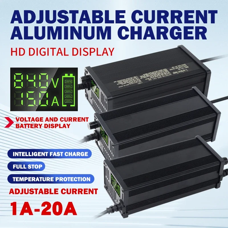 

48V 1-20A Adjustable Electric Vehicle Lithium Battery Charger 54.6V 58.8V 58.4V 54.75V Intelligent 12V High Power Fast Charger