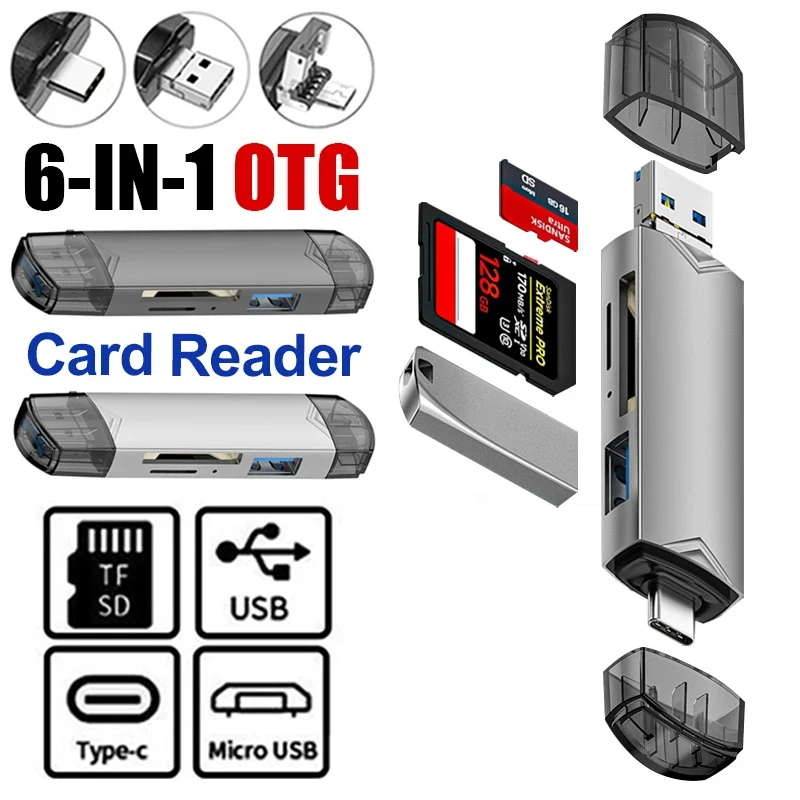 6 In1 Multifunctional USB C SD TF Card Reader USB 3.0 Card Adapter 5Gbps High Speed Micro Memory for Mobile Phone Laptop Macbook