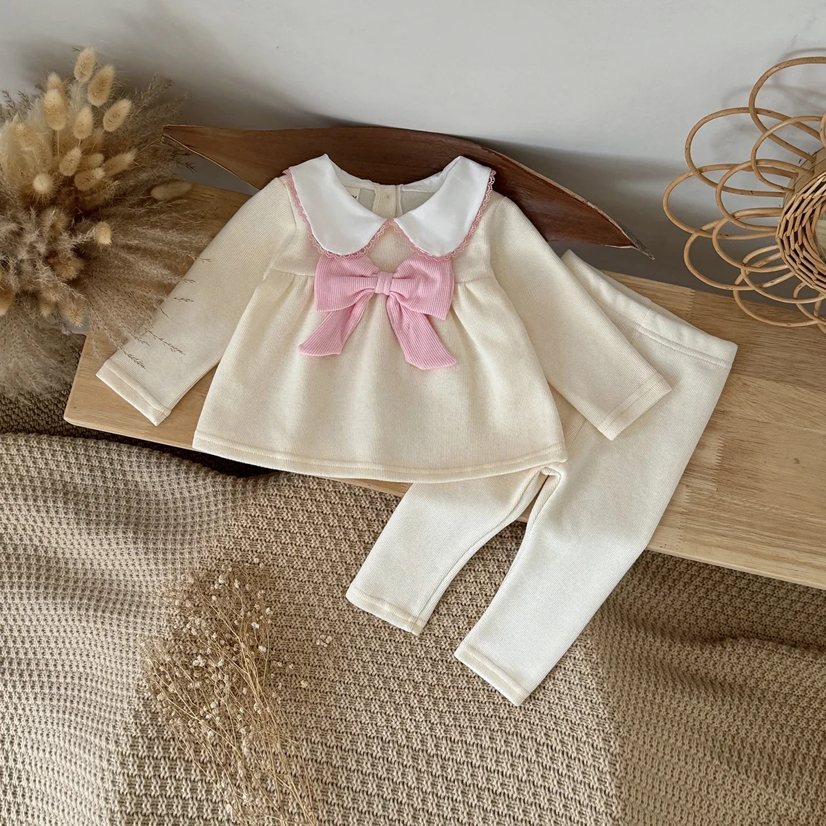 

Хлопковый удобный милый комплект из юбки и брюк с бантом, однотонный, 2 предмета, весна-осень, новый стиль, для девочек, детская одежда