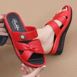New Women's Summer Open Toe Hollow Wedges Slippers Thick Sole Non Slip Breathable Home Slippers Outdoor Slippers Elderly Sandals