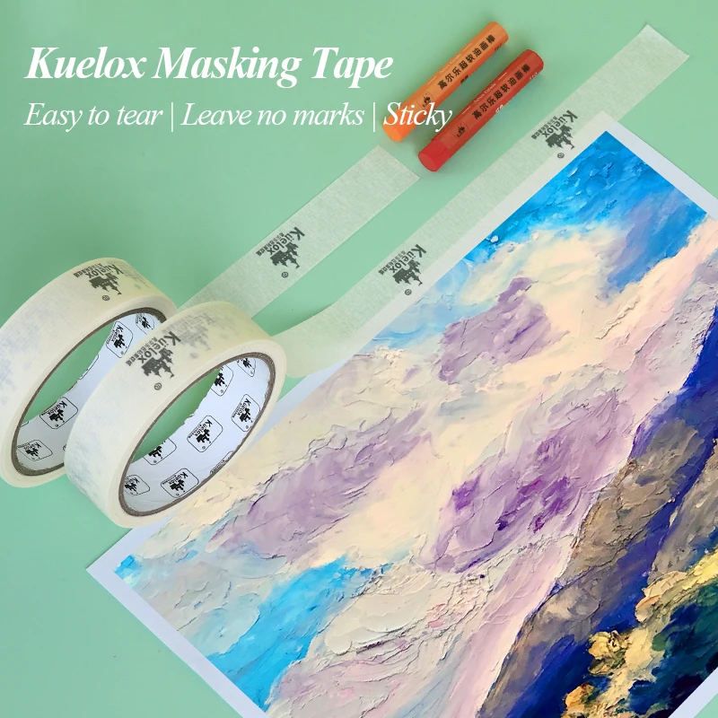 Kuelox 25mm Masking Tape Single Side Tape Adhesive Crepe Paper for Oil Painting Sketch Drawing Student School Supplies