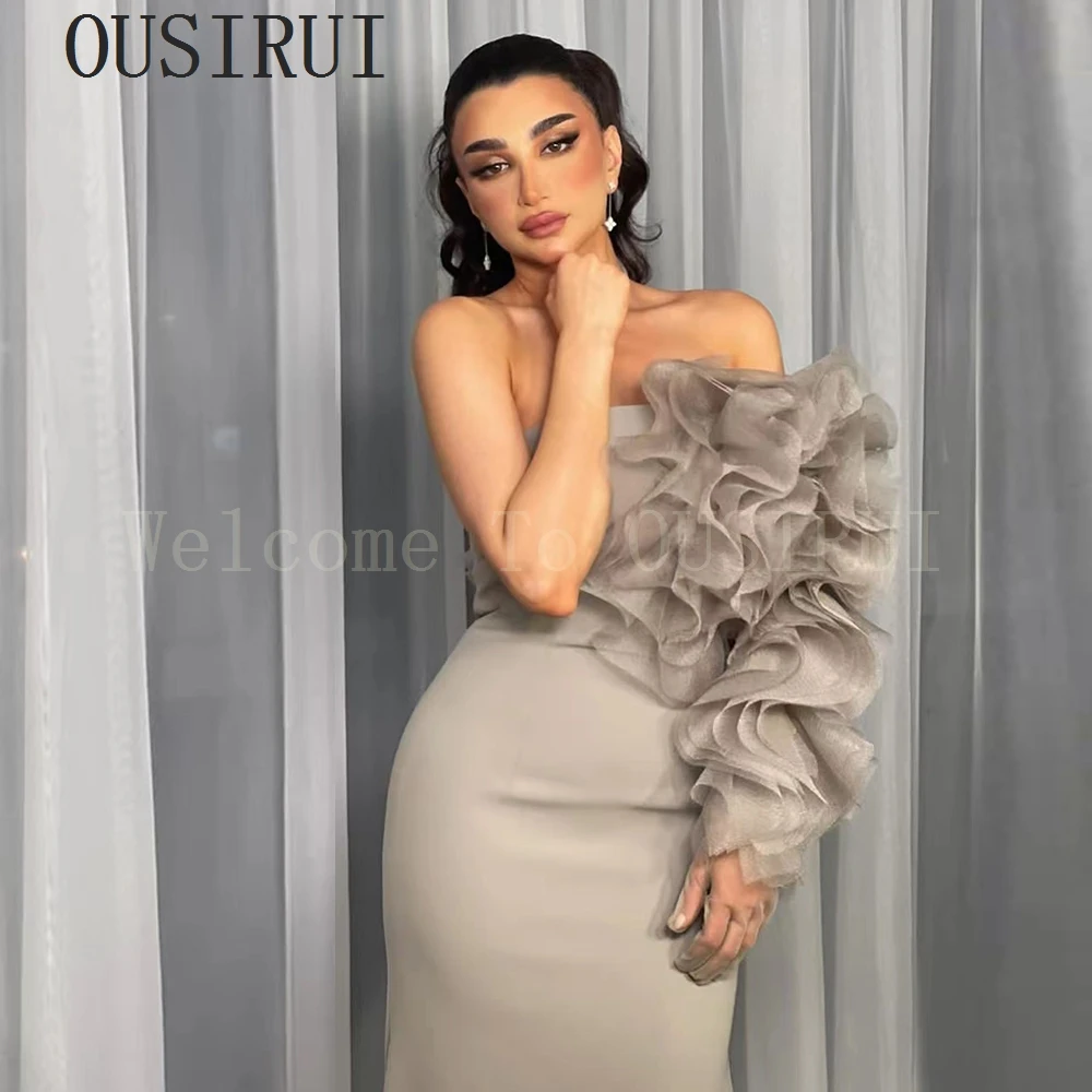 OUSIRUI Nuevos vestidos de fiesta Moda Gris Sin tirantes Vestidos de noche elegantes Mujeres Un hombro Hasta el suelo فسات mavera