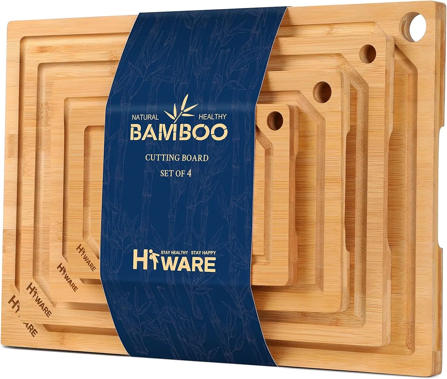

4-Piece Extra Large Bamboo Cutting Boards Set with Juice Groove, Heavy Duty for Meat and Vegetables - Pre-Oiled