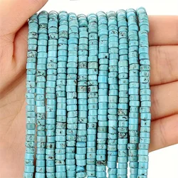 100Pcs 4*2mm Natural Stone Blue Turquoise Flat Round Loose Spacer Beads For DIY Jewelry Making Bracelet Necklaces Craft Supplies