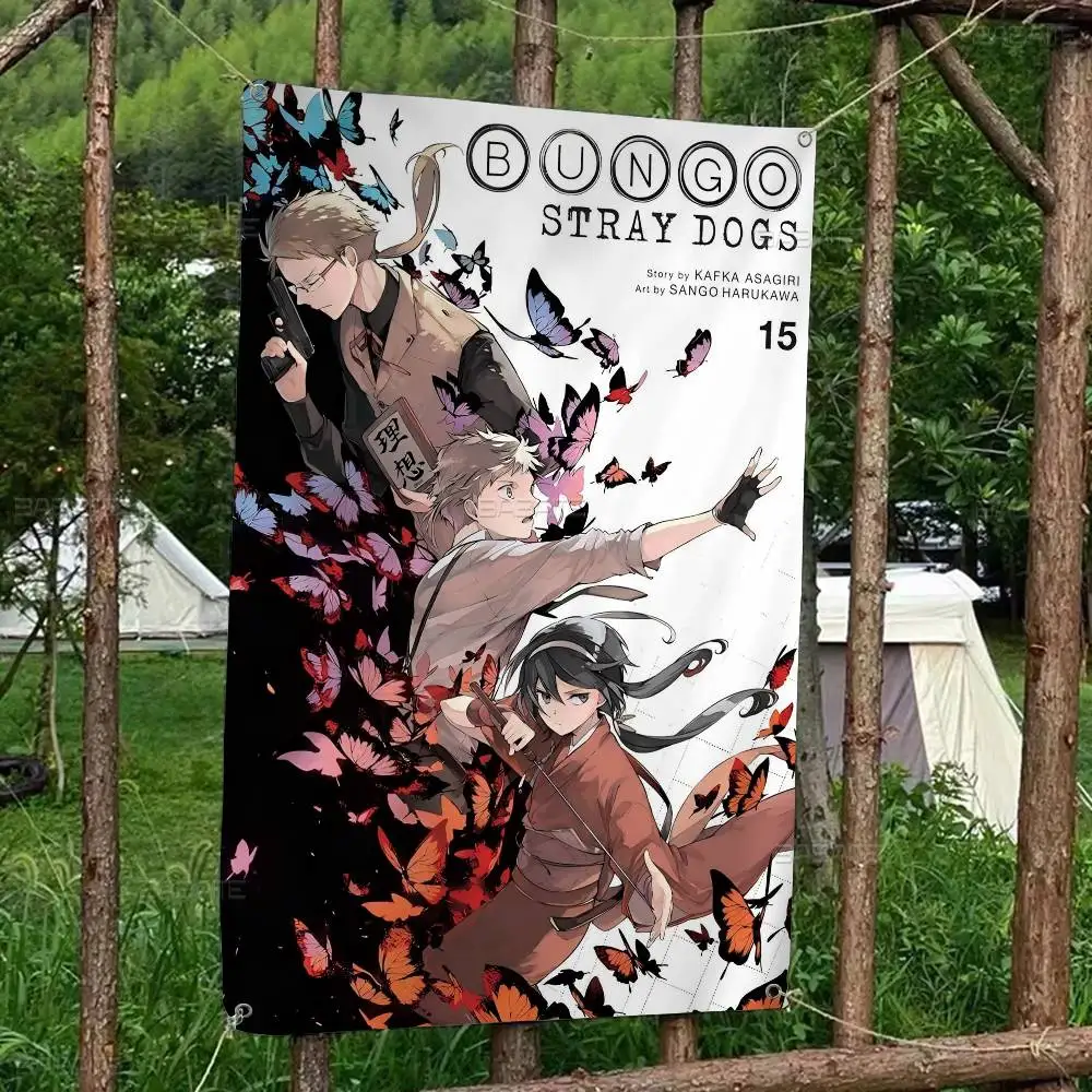 B-Bungo Stray Dogs Creative Pattern Hanging Flag Polyester Printed Banner Hand Pulled Flag