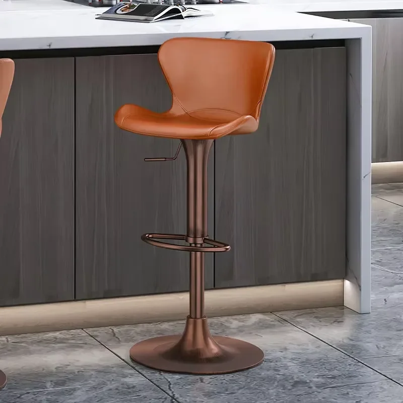 Adjustable Height Swivel Commercial bar Stool Backrest Island Table China Top-layer Cowhide Leather Light