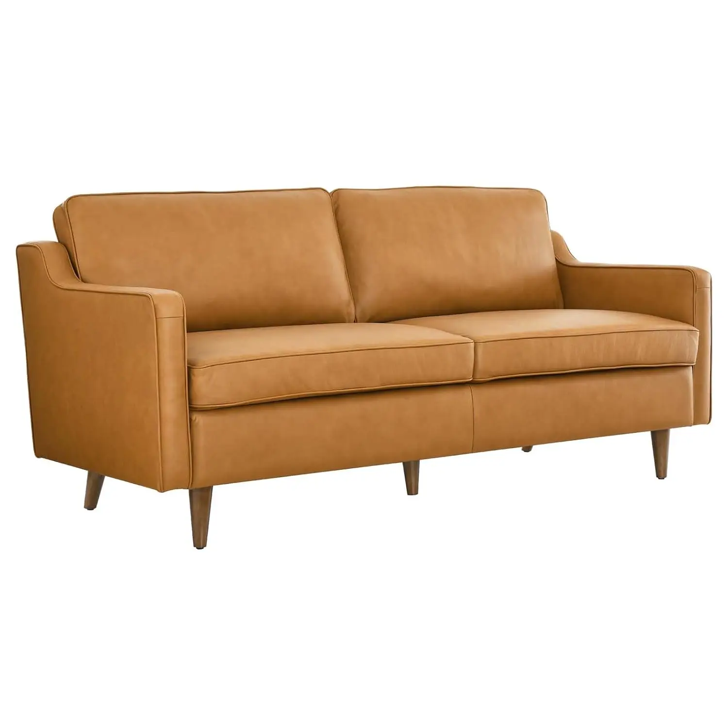 Impart Upholstered Genuine Leather Sofa in Tan, Customized