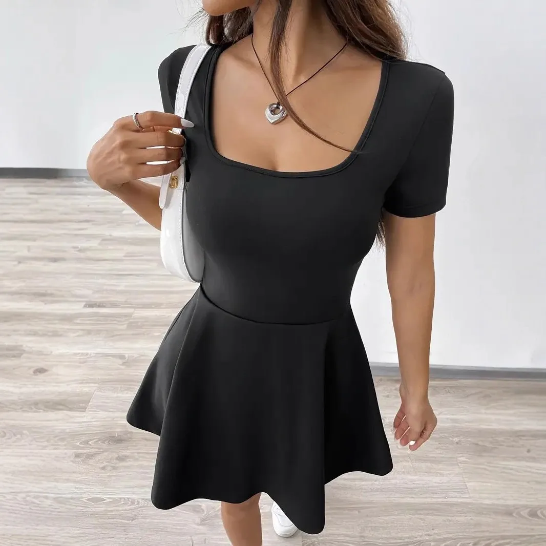Women's Satin Off Shoulder Bodysuit High Waist Square Neck Sleeveless Romper Black Solid Color Mini Length Elegant Jumpsuit For