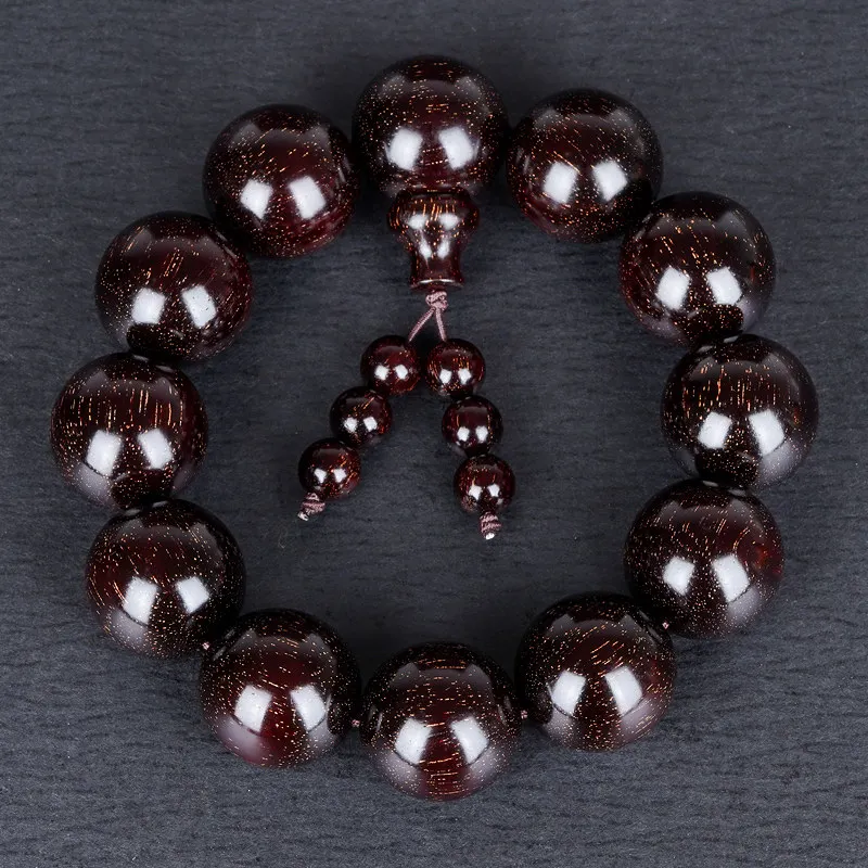 Traditional Chinese Style Natural Indian Small Leaf Red Sandalwood Bracelet Full Golden Veins Lucky Prayer Beads For Men Wealth view 3