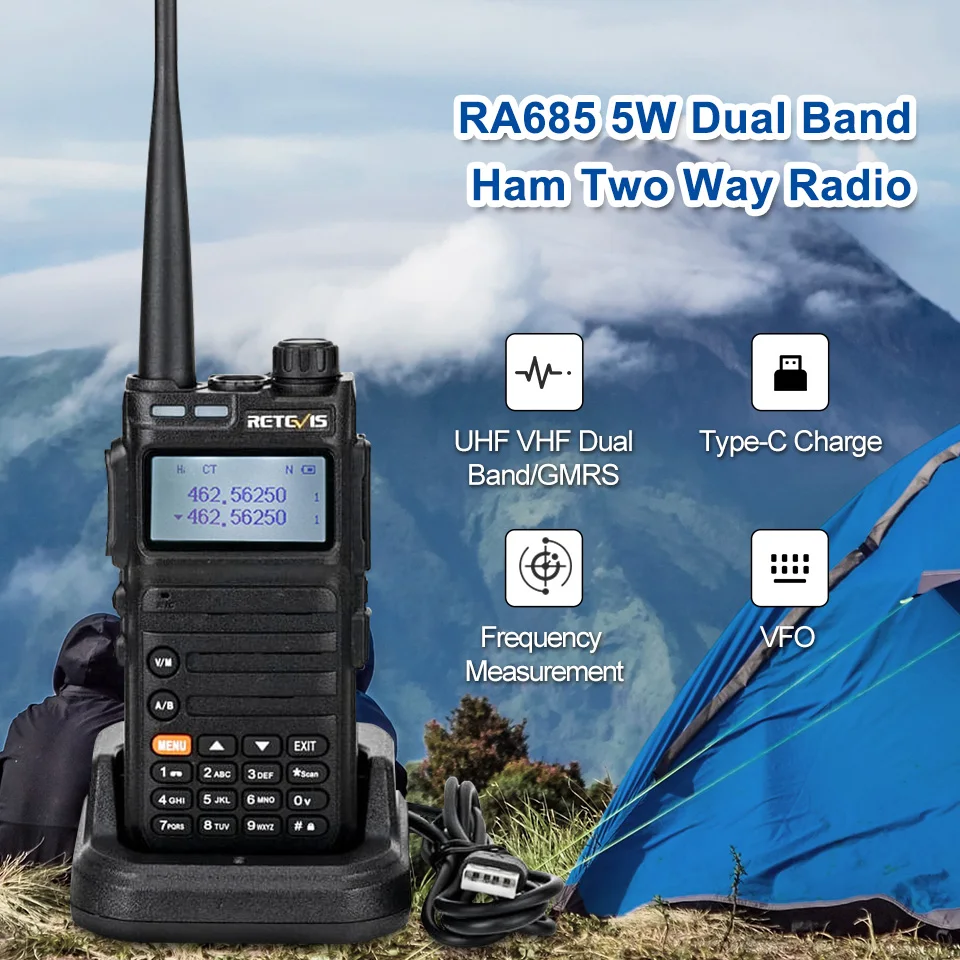 Go! RA685 Walkie Talkie Ham Two-way Radio Stations Long Range Walkie-talkies Profesional UHF VHF USB Type C Charger 5W GMRS