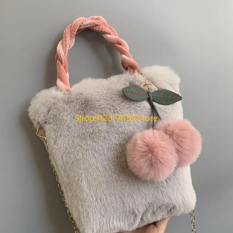

G5AE Chain Bag with Cherry Pendant Versatile Bucket Bag for Girl Women Trendy Bag