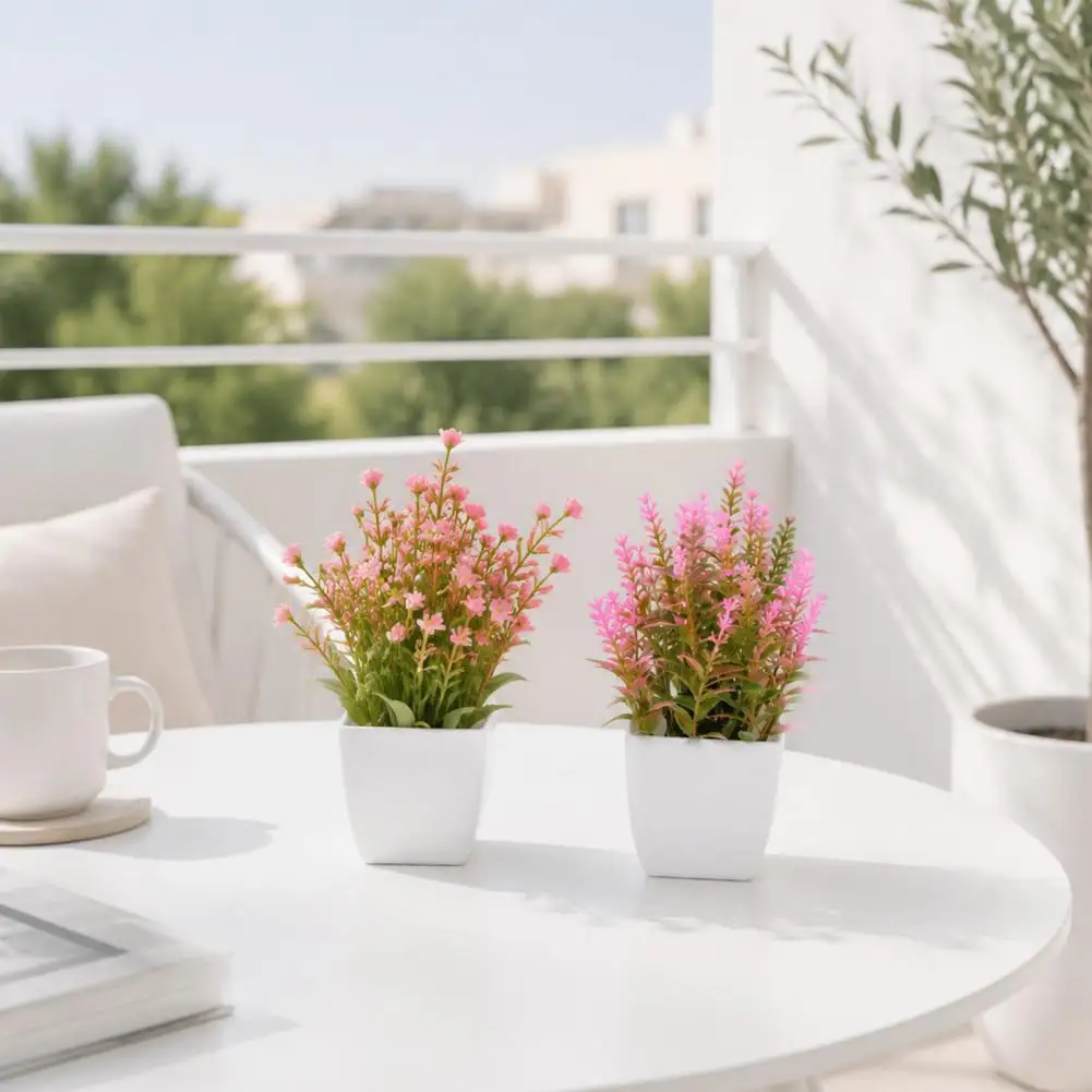 Simulated Small Potted Plants Artificial Flowers Maintenance-free Pink Faux Flowers Pot Realistic Small Potted for Desktop