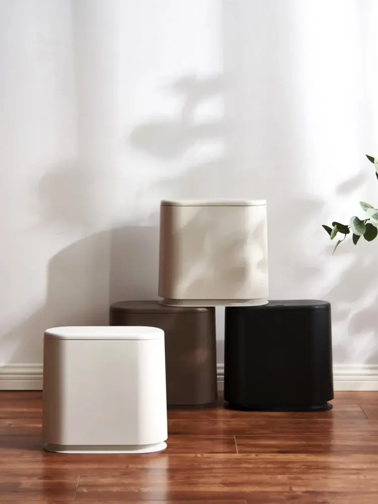 VEEHOME Light luxury aesthetics Home narrow slit trash can with lid Japanese pressure lid trash can