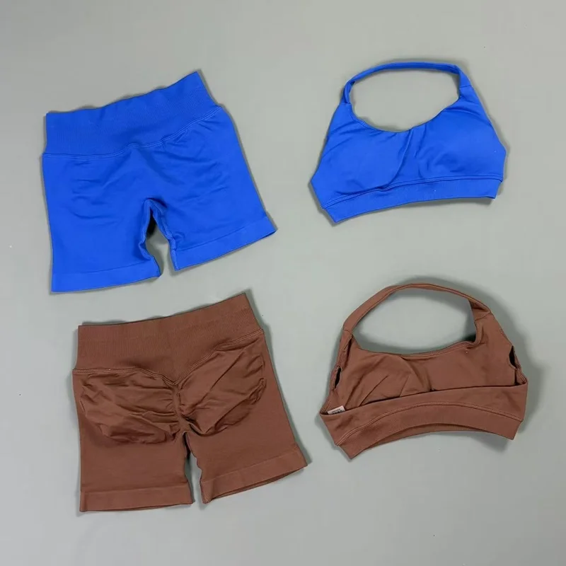 2 Piece Workout Set Women Seamless Slim Fit Breathable Scrunch Butt Shorts Suit Pilates Yoga Gym Running Sports Fitness Sets