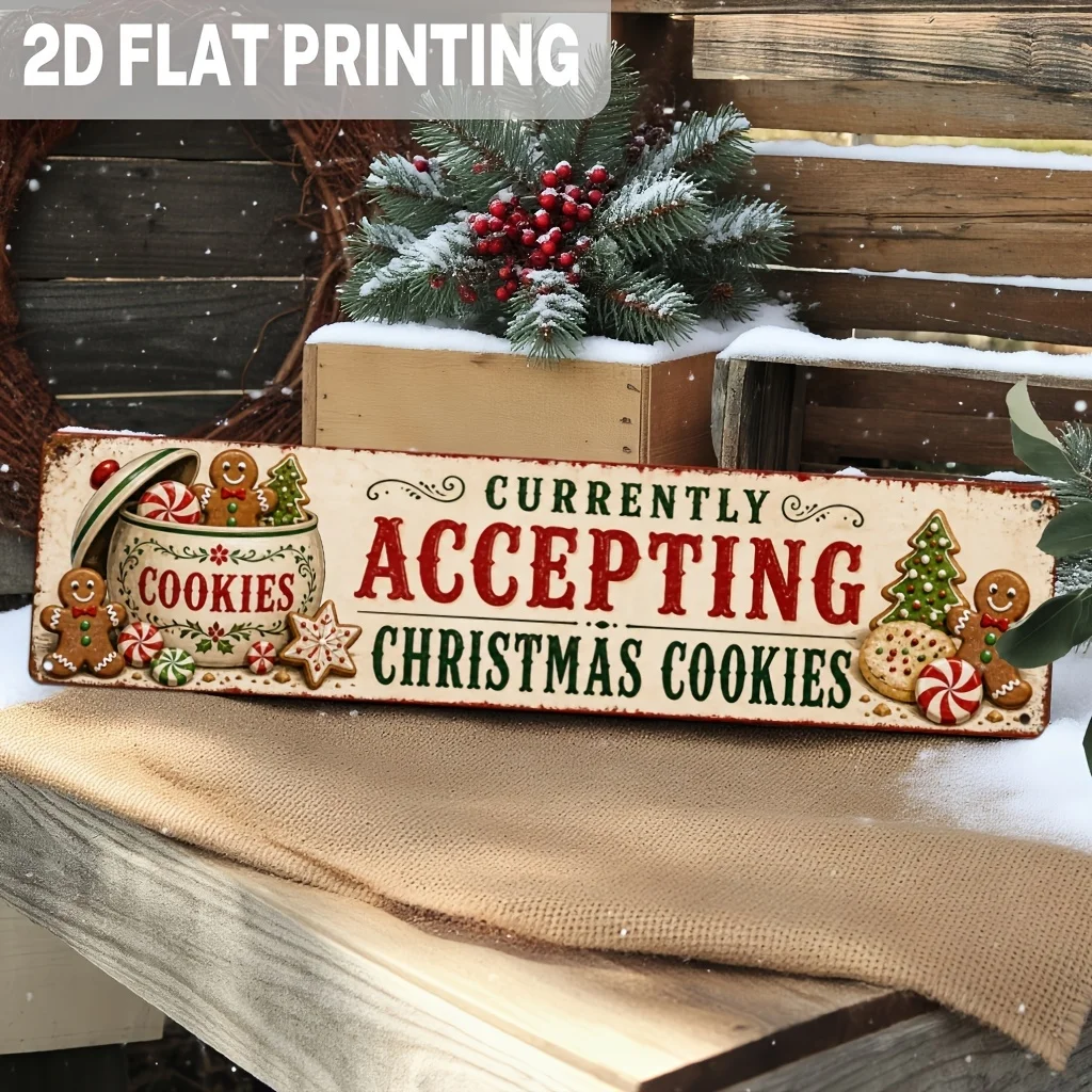 Vintage Currently Accepting Christmas Cookies Metal Sign, Christmas Baking, Wall Decor for Kitchen, Home, Cafe, Restaurants