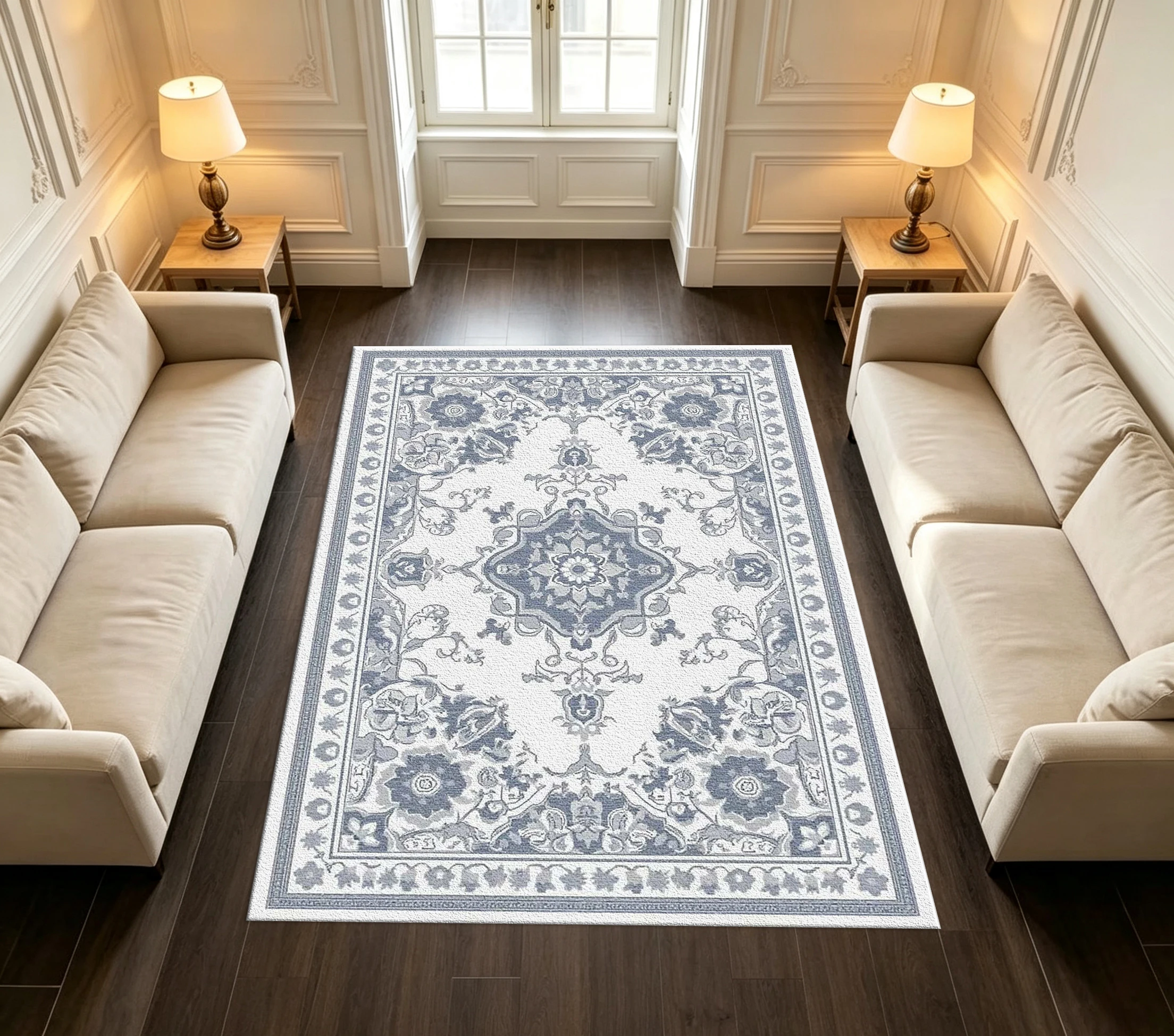 Gray-Blue Traditional Persian Carpet Floor Decoration Classic Medal Pattern Carpet Interior Decoration Non-Slip Carpet