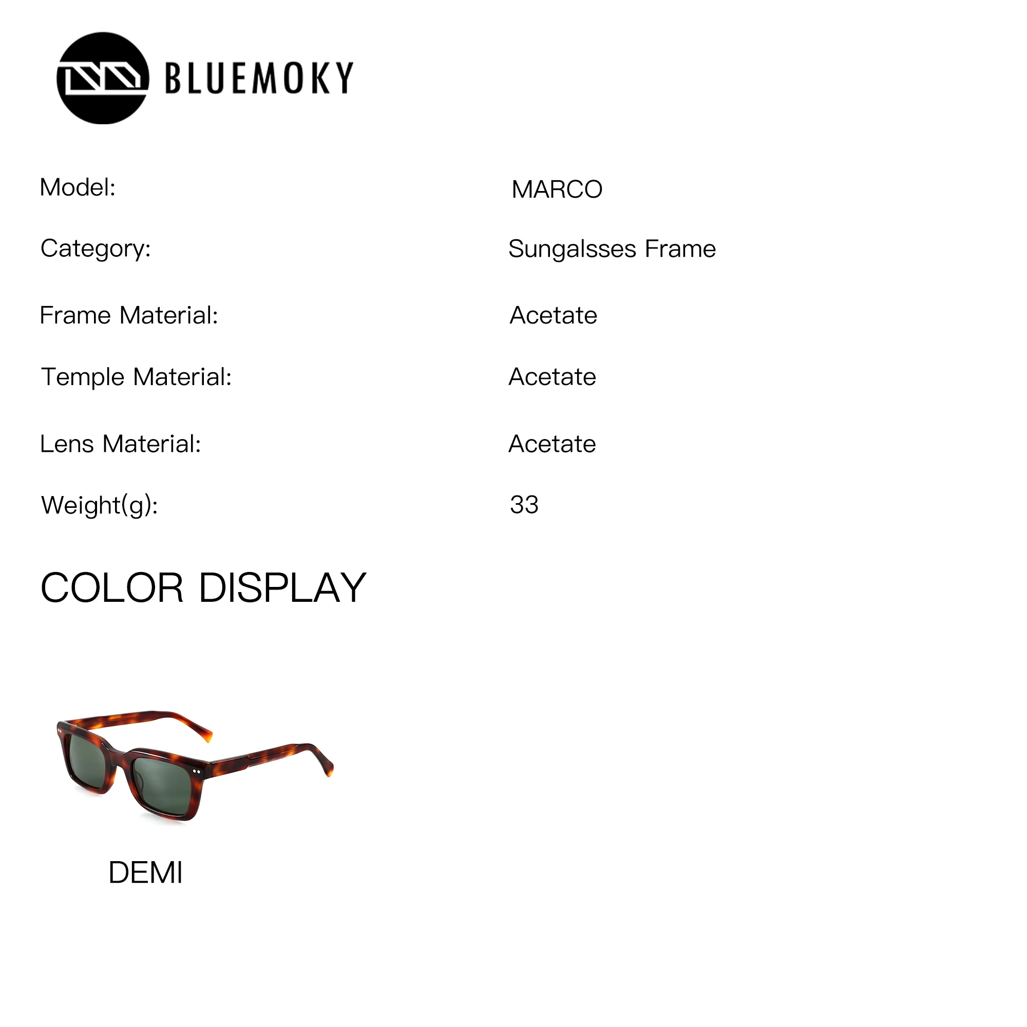BLUEMOKY L Size Acetate Rectangle Corrective Polarized Prescription Sunglasses For Woman UV400 Myopia Optical Sun Glasses