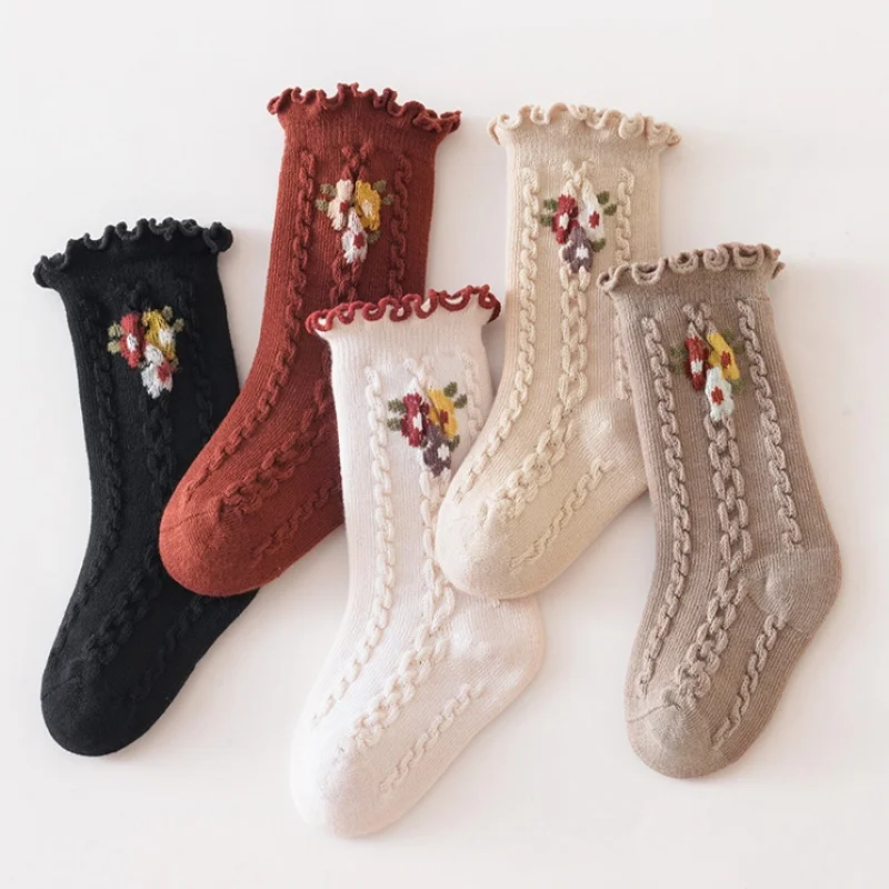 Children's Girls Socks Autumn Winter Baby Toddler Ruffle Print Kids Sock Fashion Princess Elegant Student Socks For Girls New
