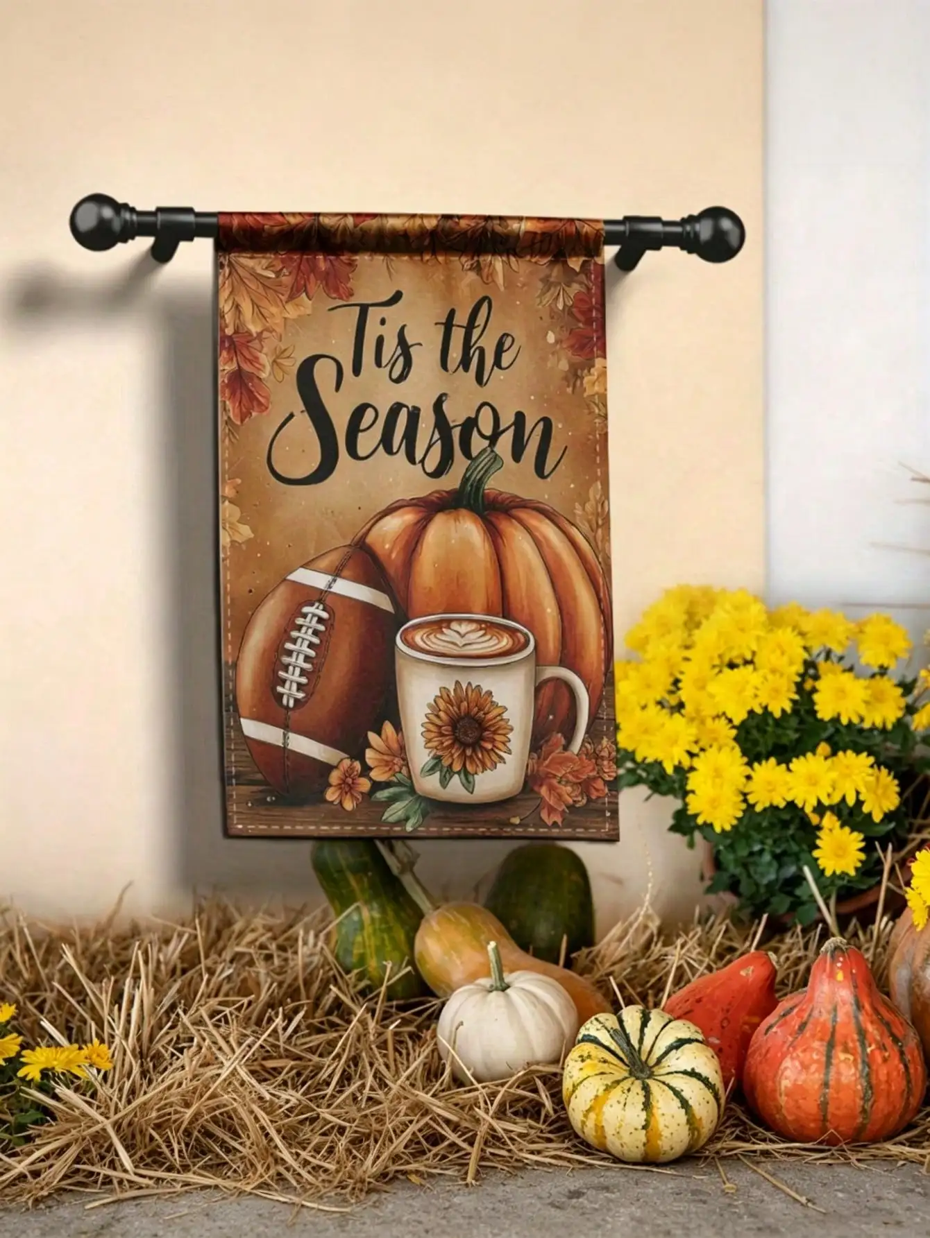 1pc Double-Sided Autumn Garden Flag - Football & Pumpkin Fall Decor With 