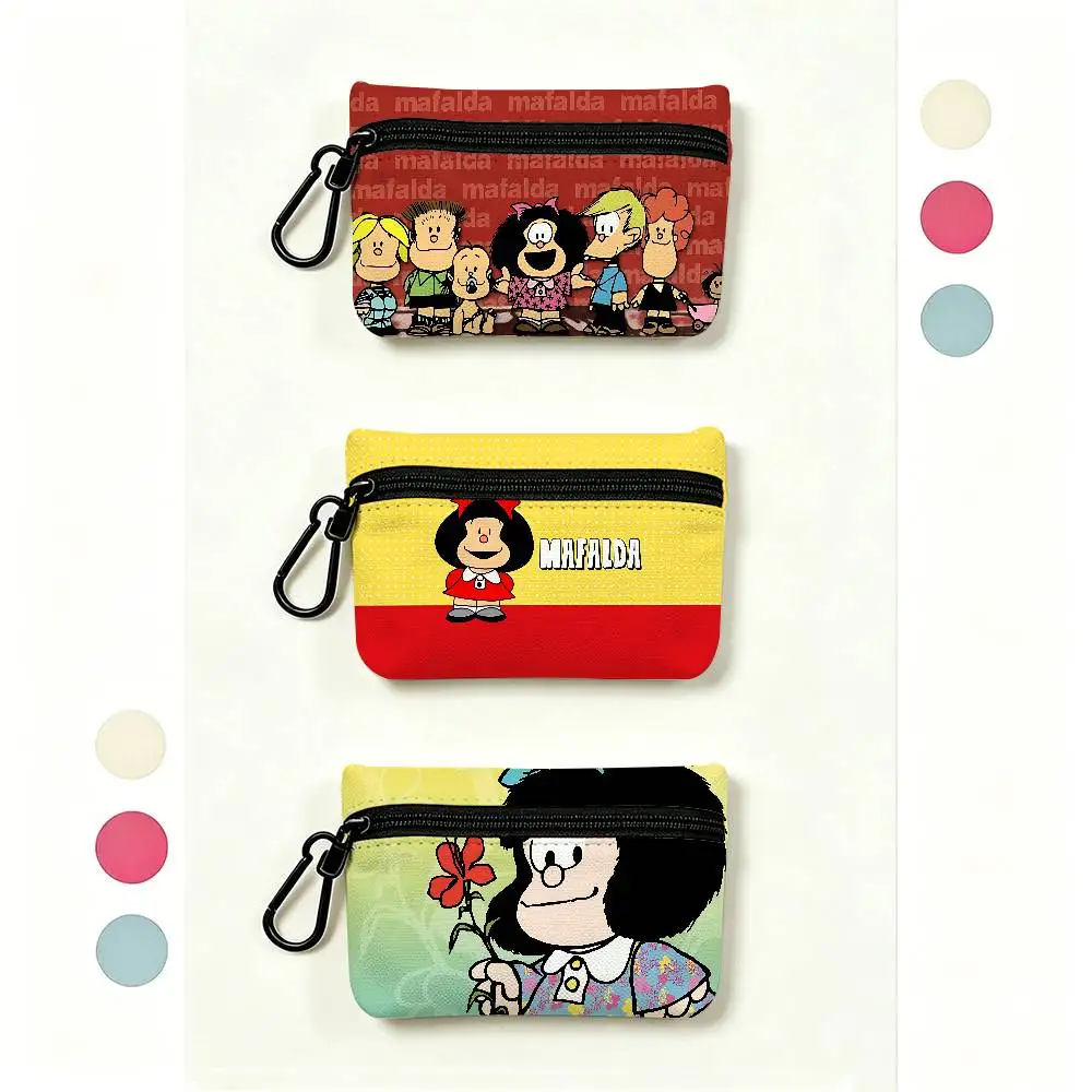 Cartoon Mafalda Oxford Fabric Mini Coin Wallet Smooth Zipper Hanging Design Multi-use Small Storage Bag For Travel