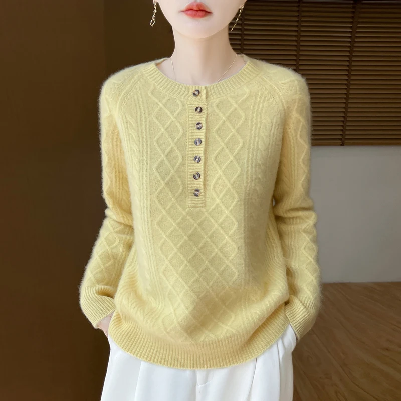 

Шерстяной свитер, женский пуловер, зимний шерстяной толстый осенний вязаный топ, мягкий свободный повседневный модный вязаный трикотаж, элегантная одежда 2025