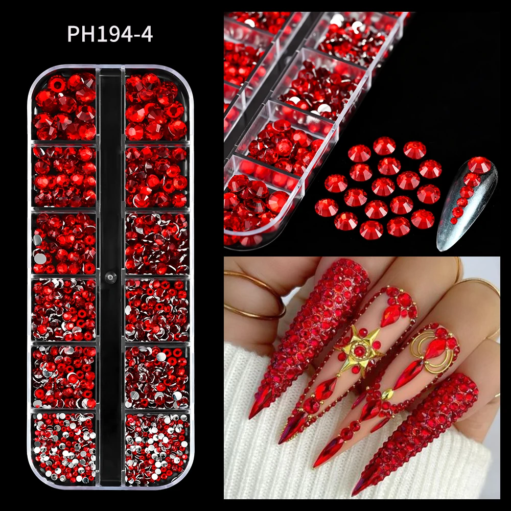 1000 Stuks Sprankelende Kristal Luxe Nail Steentjes SS6-SS30 Plaksteen Glitter Ab/Rood/Paars Ronde Kraal Edelstenen Nail Art Decoratie 77 # Q