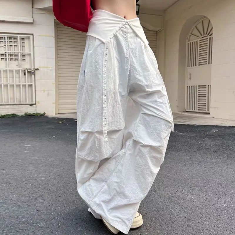 Y2K السراويل البضائع النساء الشارع الشهير رسالة الماس فضفاض Sweatpants Harajuku الأبيض واسعة الساق ركض الصيف الجرونج بناطيل كاجوال