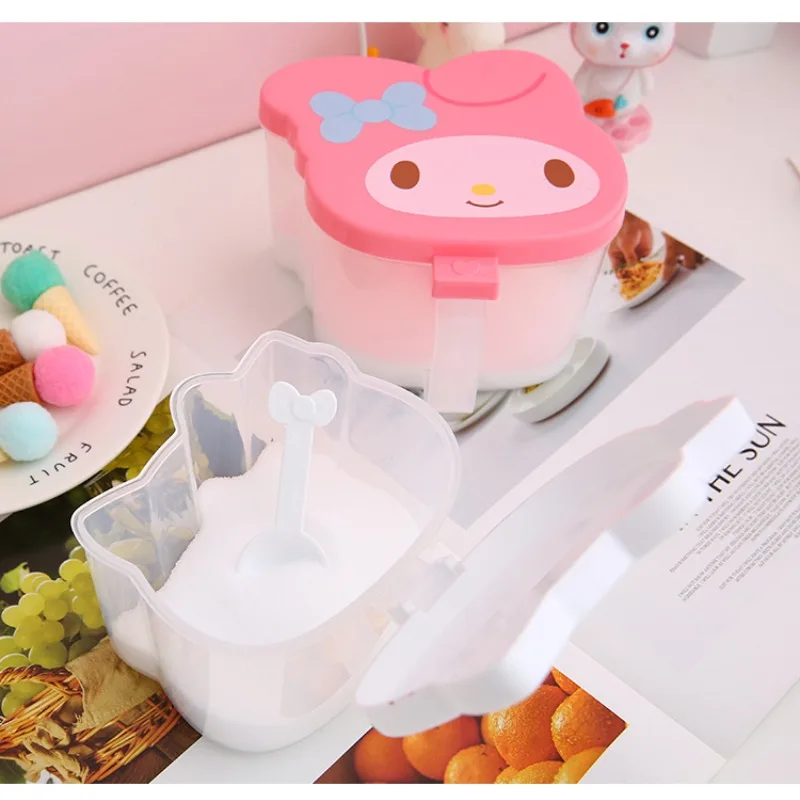 Sanrio Hello Kitty Seasoning Jar Melody Spice Box with Spoon Kitchen Accessories Condiment Container Salt Storage Seasoning Box