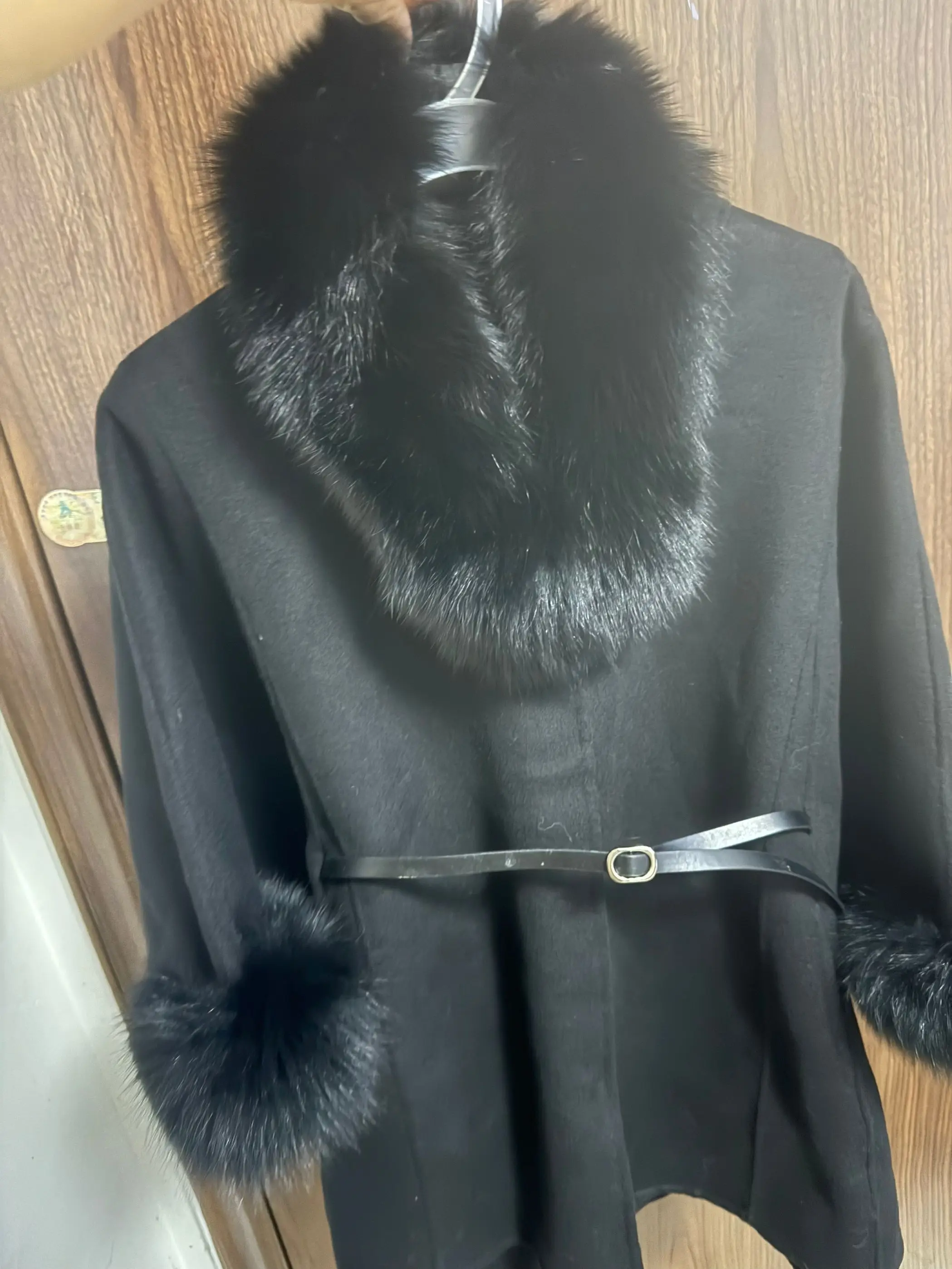 หรูหราสองด้าน CASHMERE Poncho Blend ผู้หญิงฤดูใบไม้ร่วงฤดูหนาวใหม่เสื้อคลุมยาวขนสุนัขจิ้งจอกจริง COLLAR เสื้อขนสัตว์