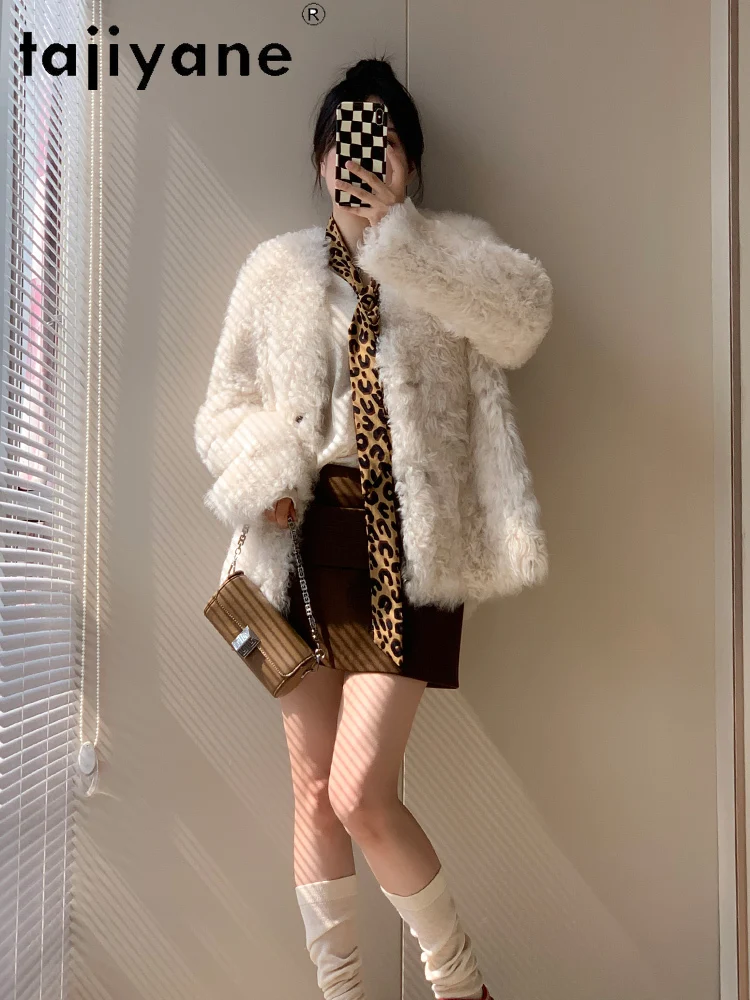 TAJIYANE 100% Real Tuscany Wool Sheepskin Fur Coat Woman Stylish Red Outerwears Warm Jacket 2025 Winter Clothes Women fourrure