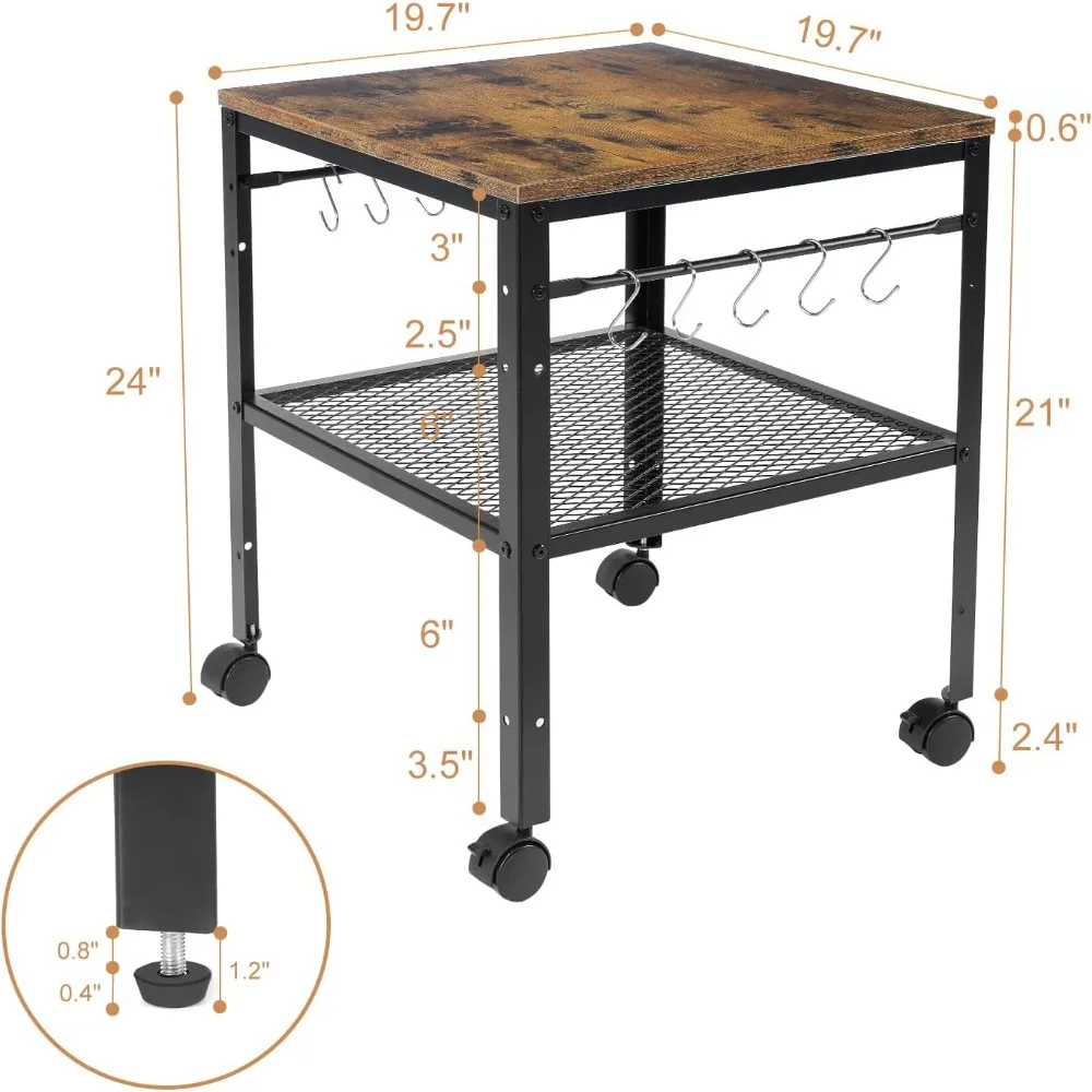 Adjustable Height Rustic End Table with 2-Tier Shelf, 19.7x19.7x24 Inches, 143 lb Capacity for Mini Fridge or Printer Stand