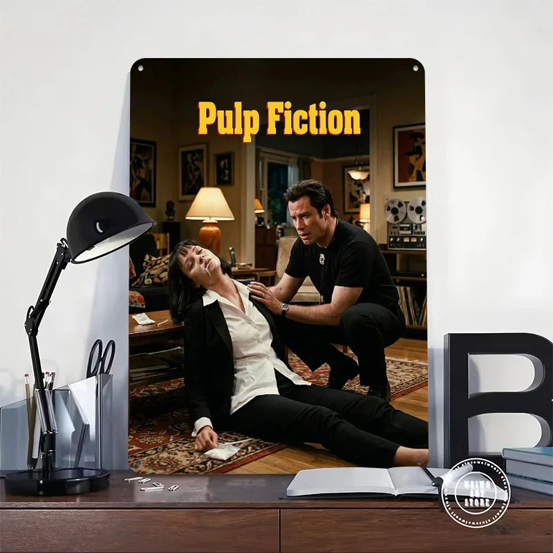 Pulp Fiction Movie Scene 3D Printed Texture Poster Personalized Wall Art Retro Metal Tin Signs for Living Room Decoration Decor