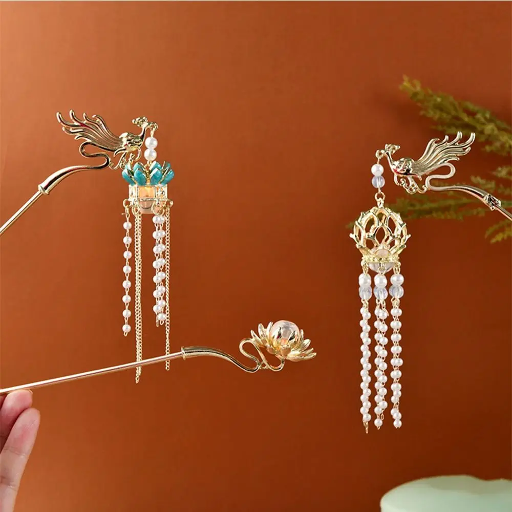 Flower Glowing Hairpin Ancient Style Chinese Style Ancient Style Hair Stick Alloy Hanfu Headwear Pearl Tassel Hairpin