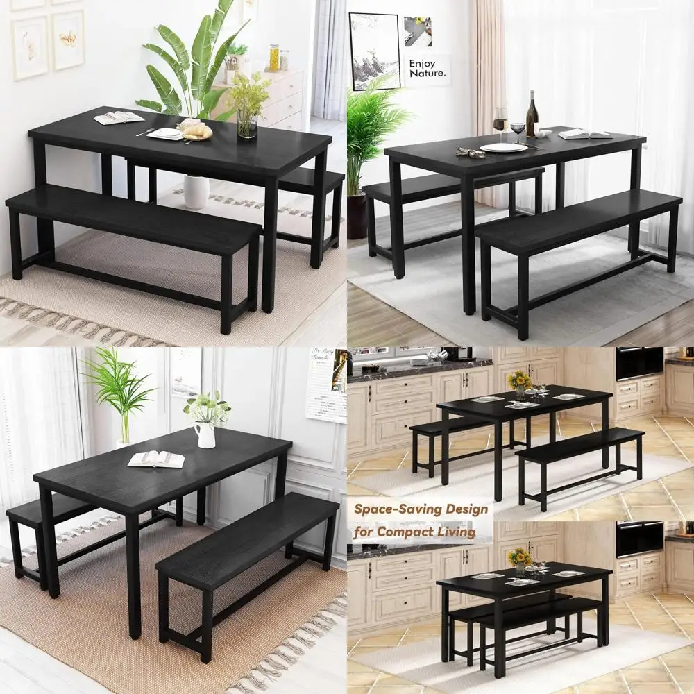 Farmhouse Style 4-Piece Dining Set with Bench Seating for Small Spaces