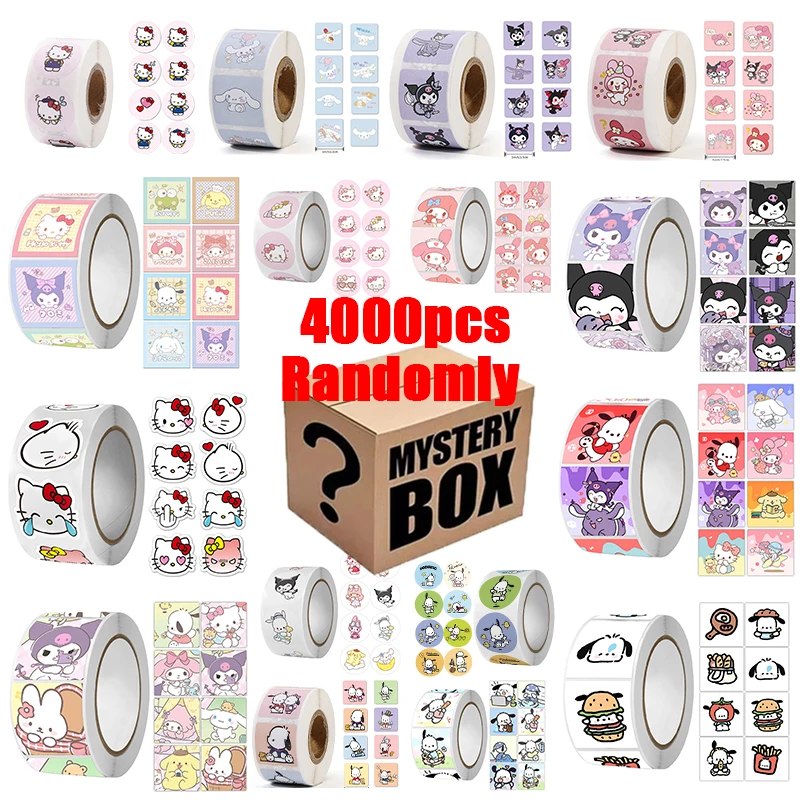 4000Pcs/8Roll Sanrio Blind Box Stickers Hello Kitty Kuromi Cinnamoroll Melody DIY Laptop Phone Diary Cartoon Sticker Kids Toys